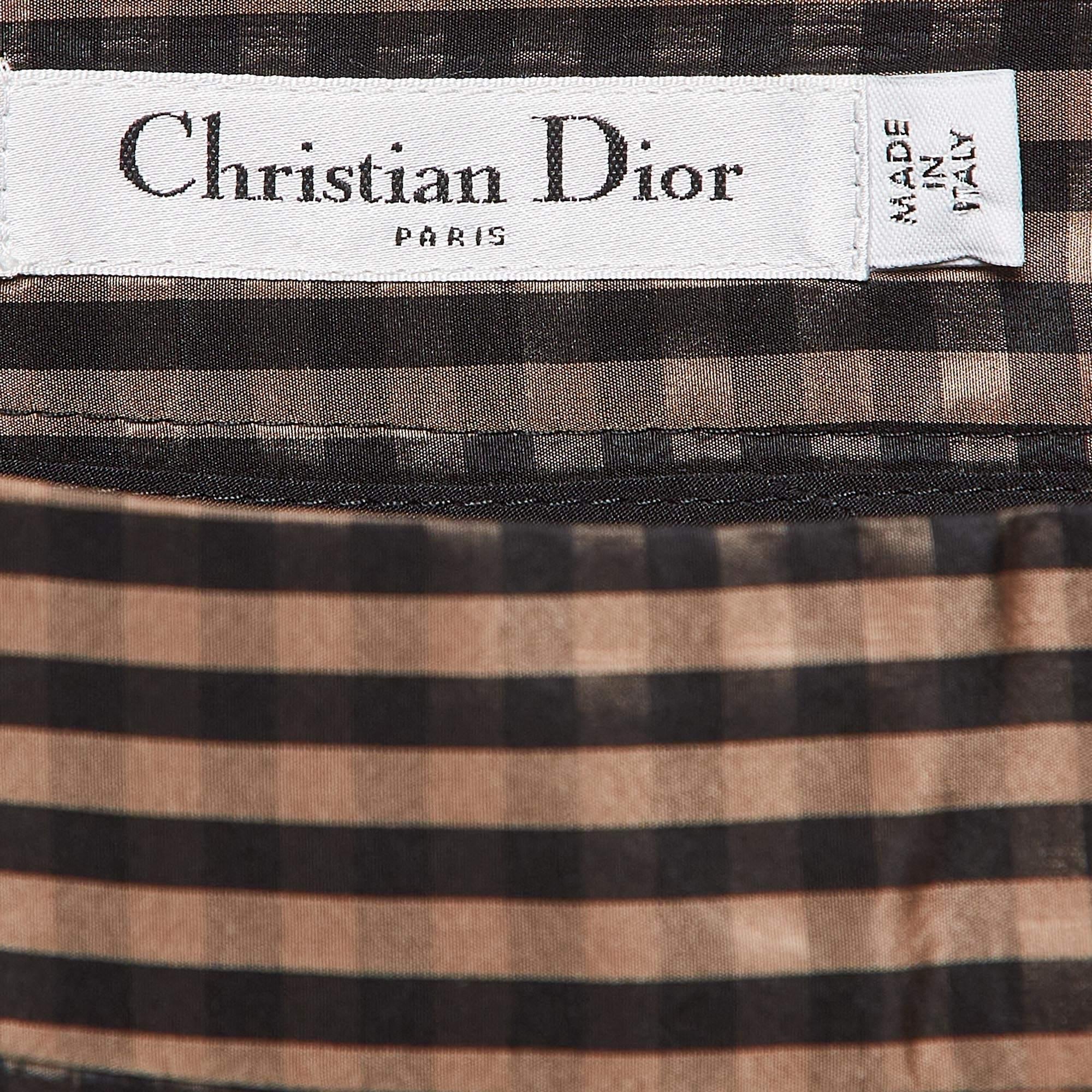 Dior Brown Vichy Print Seide Hohe Taille Shorts M Damen im Angebot