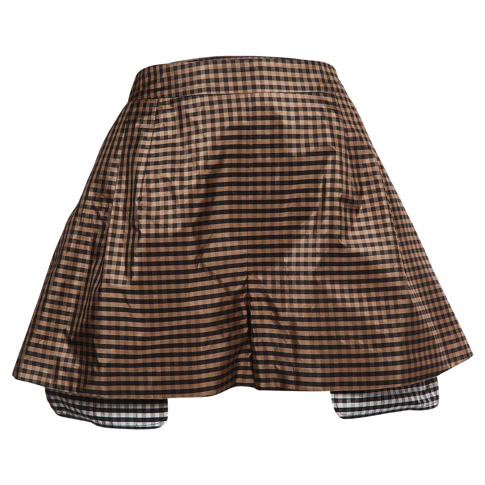Dior Brown Vichy Print Silk High Waist Shorts M