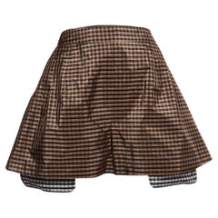 Dior Brown Vichy Print Seide Hohe Taille Shorts M