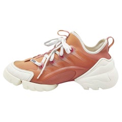 Dior Brown/White Fabric and PVC D-Connect Lace Up Sneakers Size 39