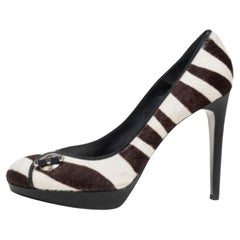 Dior Brown/White Striped Calf Hair Buckle Detail Platform Pumps Size 41