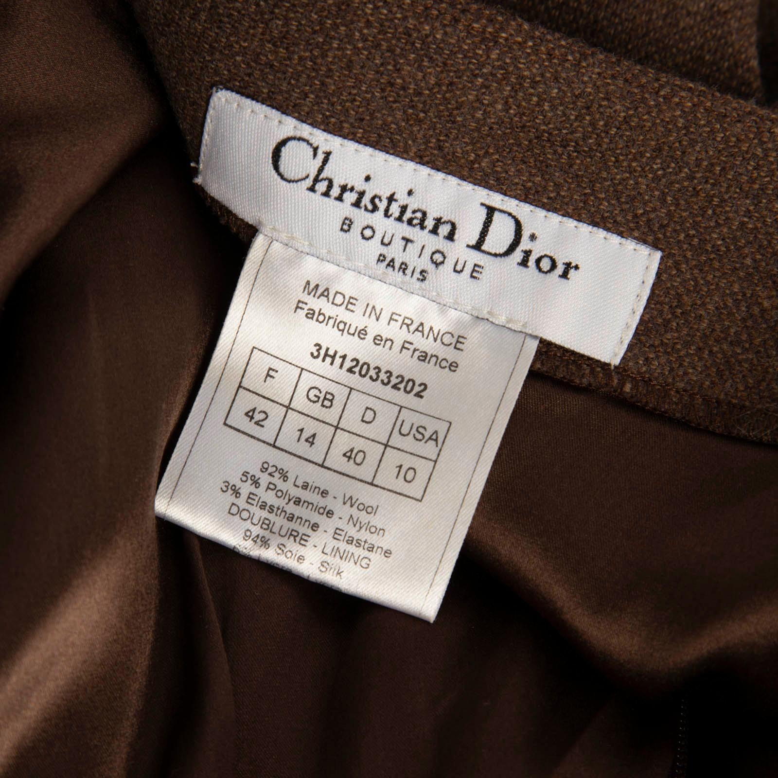 Dior Brown Wool Knot Detail Midi Skirt Size XL en venta 1