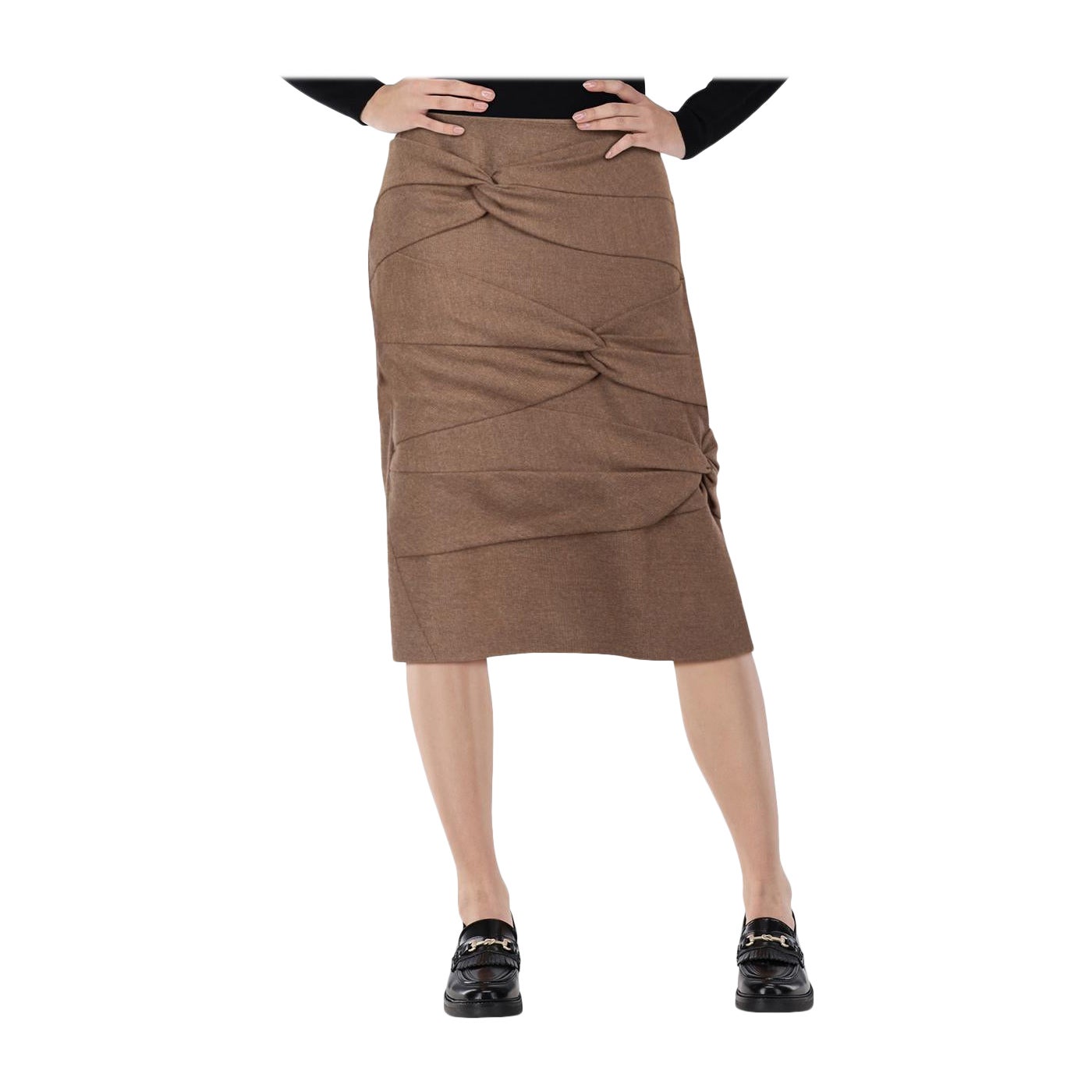 Dior Brown Wool Knot Detail Midi Skirt Size XL