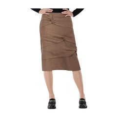 Dior Brown Wool Knot Detail Midi Skirt Size XL