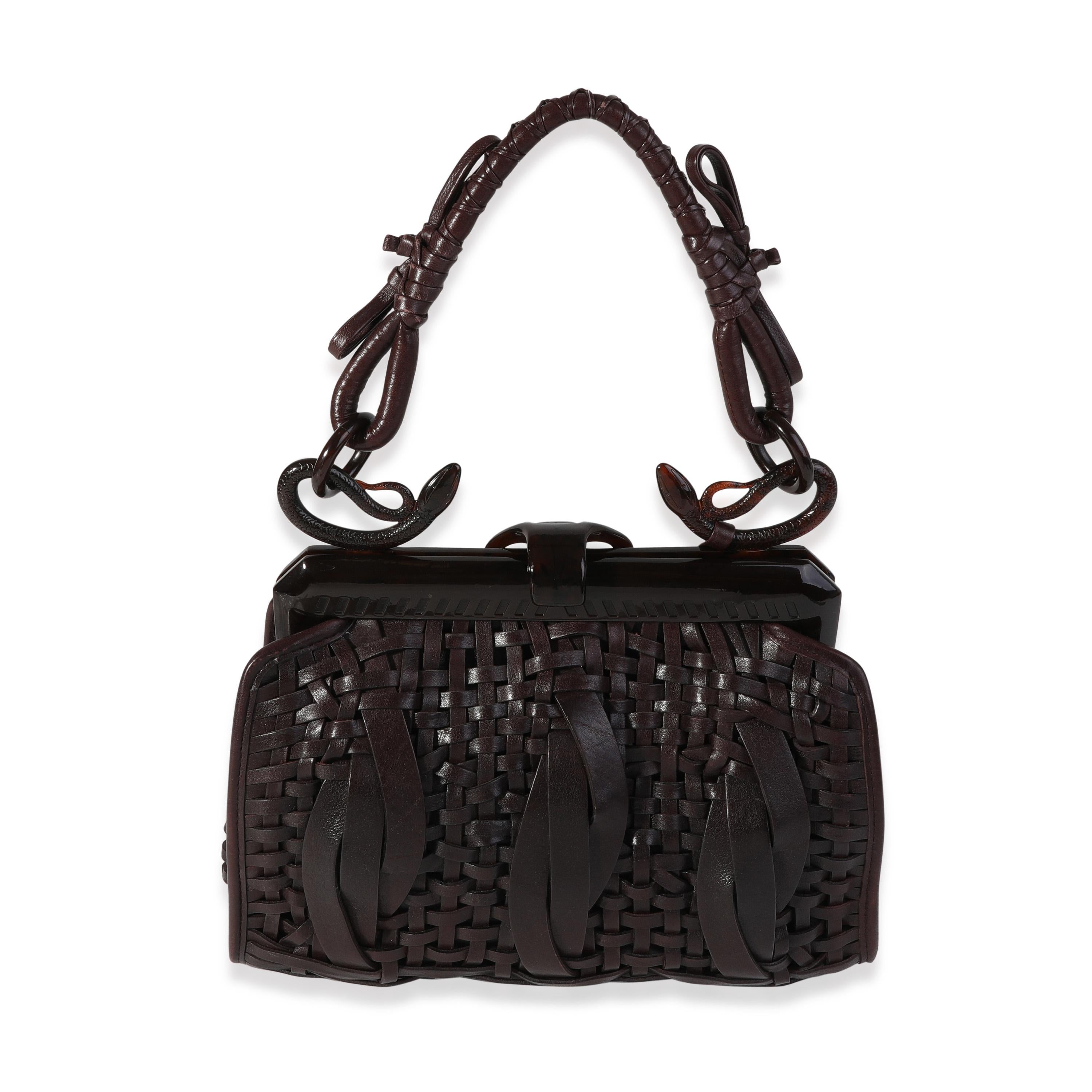 Listing Title: Dior Brown Woven Leather Samourai Frame Bag
SKU: 121318
MSRP: 3900.00
Condition: Pre-owned 
Handbag Condition: Good
Condition Comments: Good Condition. Scuffing to corners, handle, and to exterior. Indents to base. Discoloration to