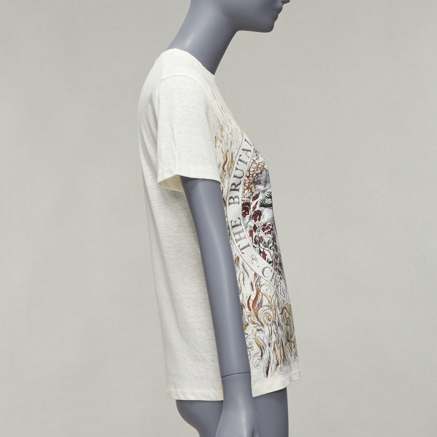 DIOR Brutal Journey OF The Heart graphic print ecru cotton linen tshirt XS In Excellent Condition For Sale In Hong Kong, NT