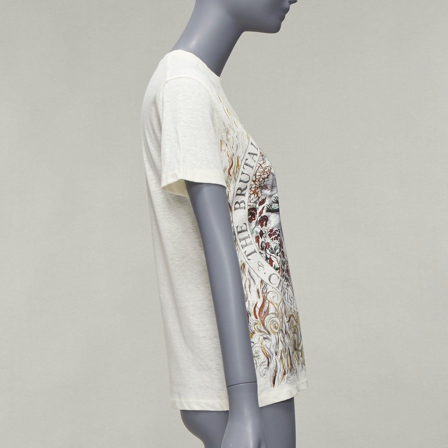Women's DIOR Brutal Journey OF The Heart graphic print ecru cotton linen tshirt XS For Sale