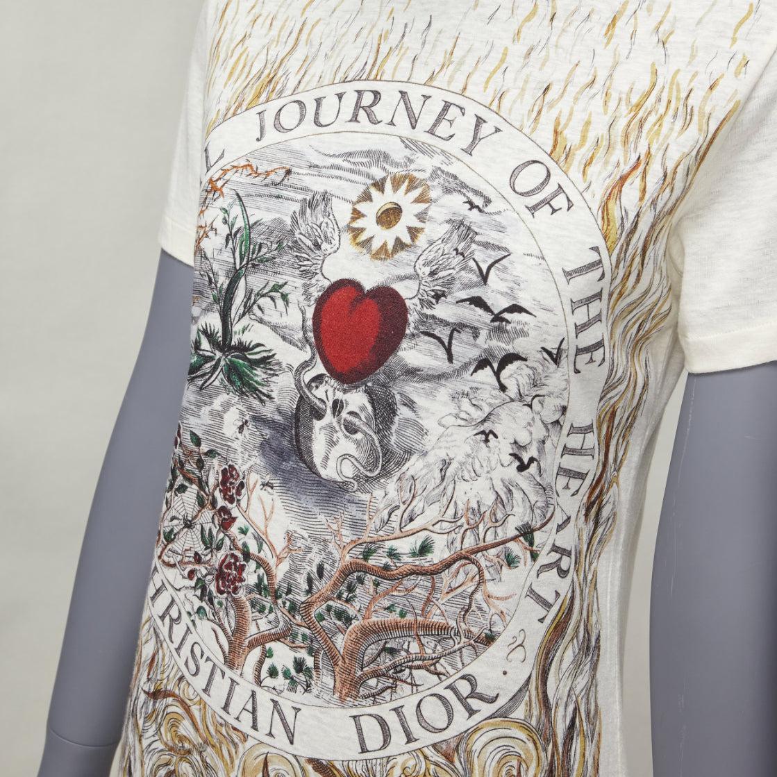 DIOR Brutal Journey OF The Heart graphic print ecru cotton linen tshirt XS For Sale 2