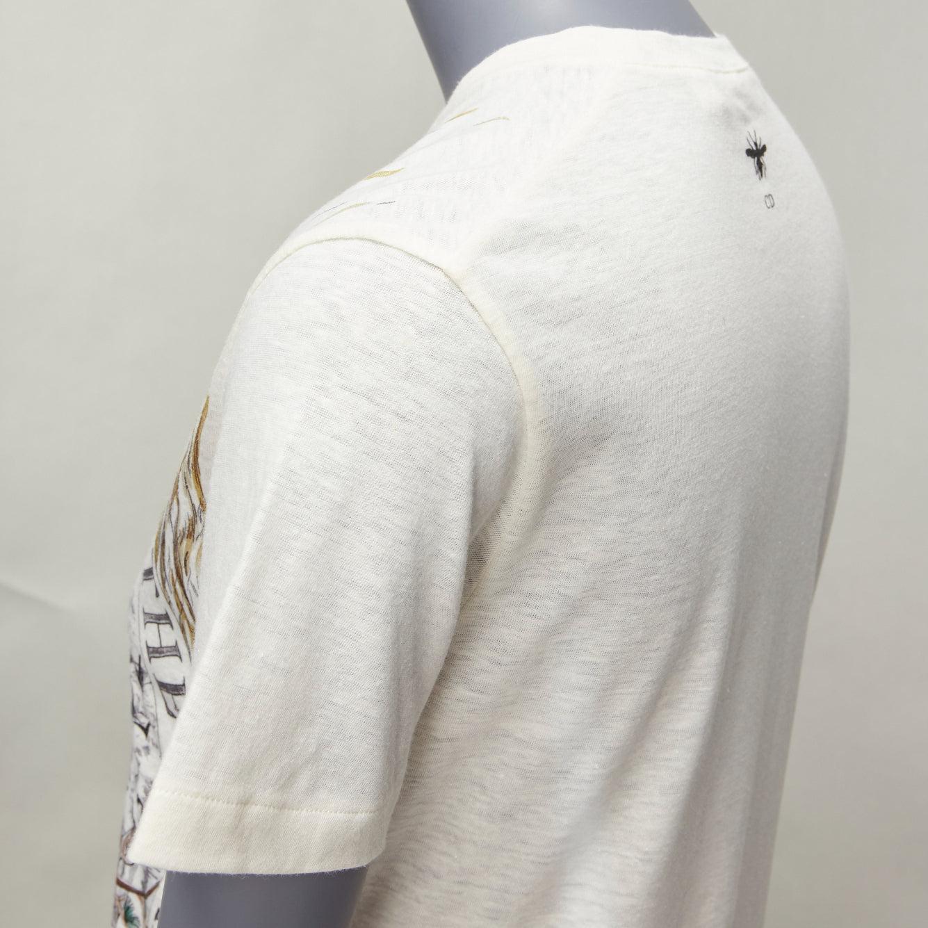 DIOR Brutal Journey OF The Heart graphic print ecru cotton linen tshirt XS 3