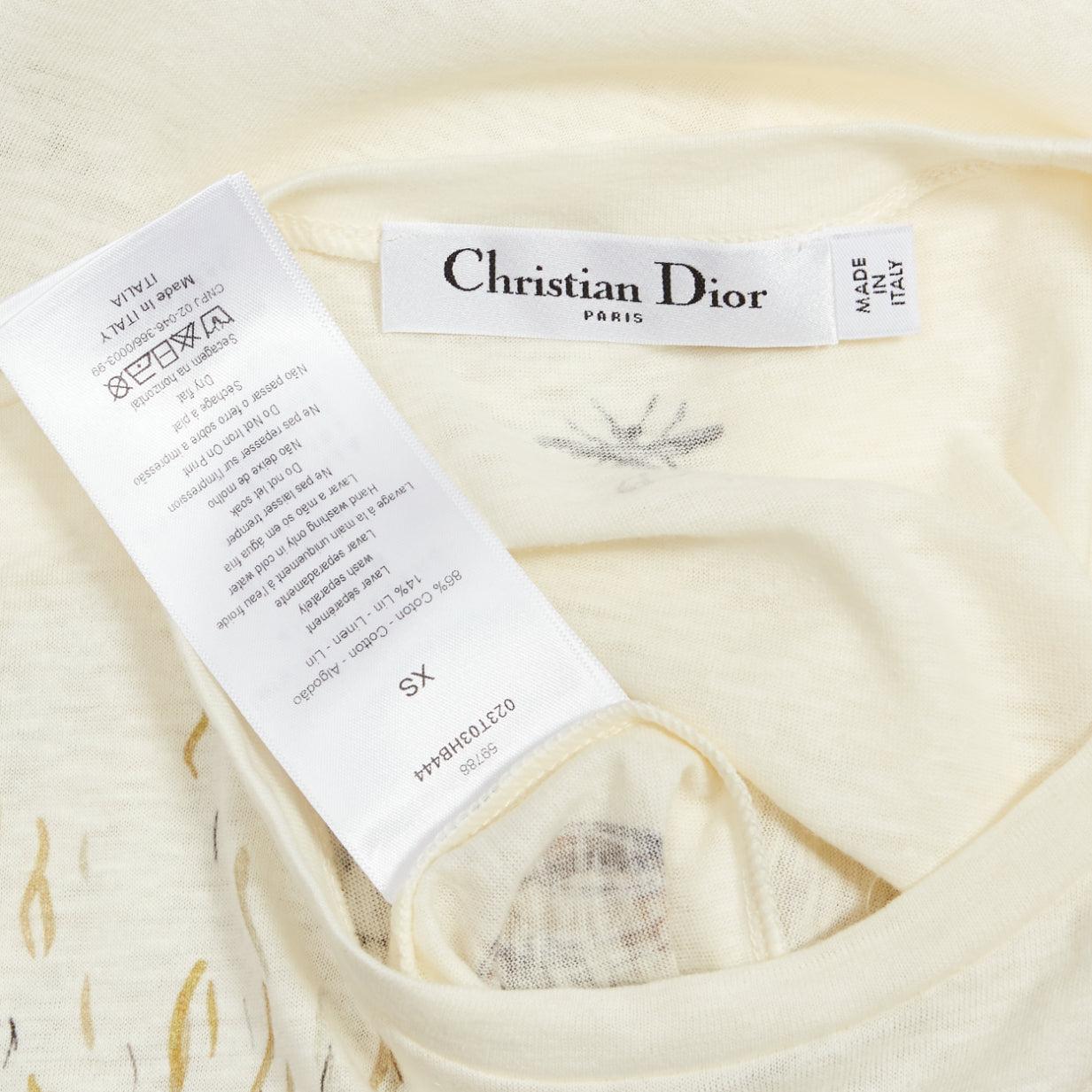 DIOR Brutal Journey OF The Heart graphic print ecru cotton linen tshirt XS For Sale 4