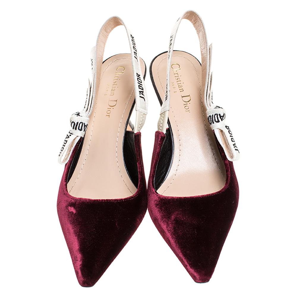 Black Dior Burgandy Velvet J'Adior Slingback Pointed Toe Sandals Size 38