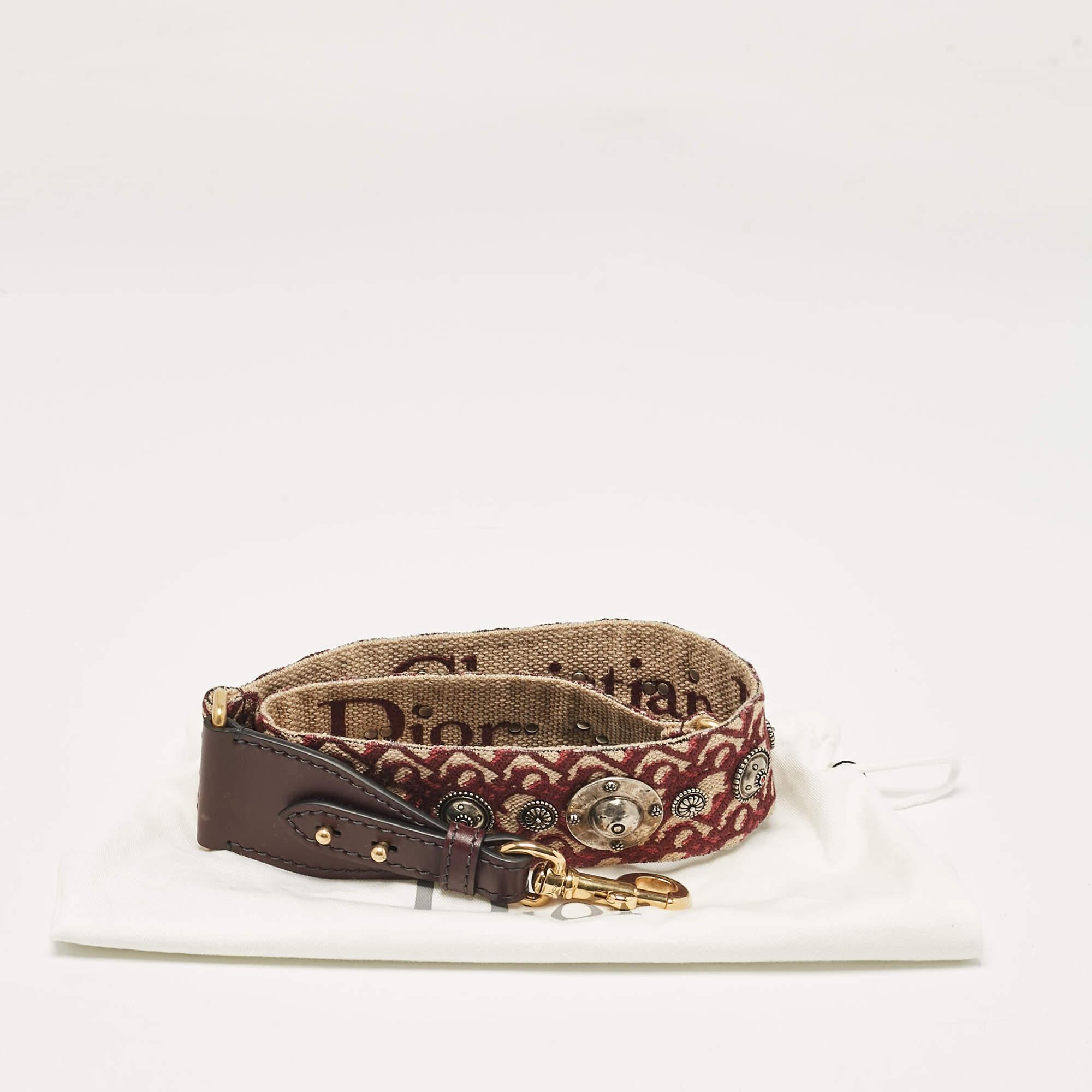 Bolso de hombro Dior burdeos/beige oblicuo de lona y piel con tachuelas Correa 1
