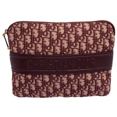 Dior Burgundy/Beige Oblique Canvas Logo Pouch