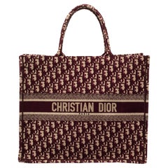 Dior Burgundy/Beige Oblique Embordered Canvas Large Book Tote