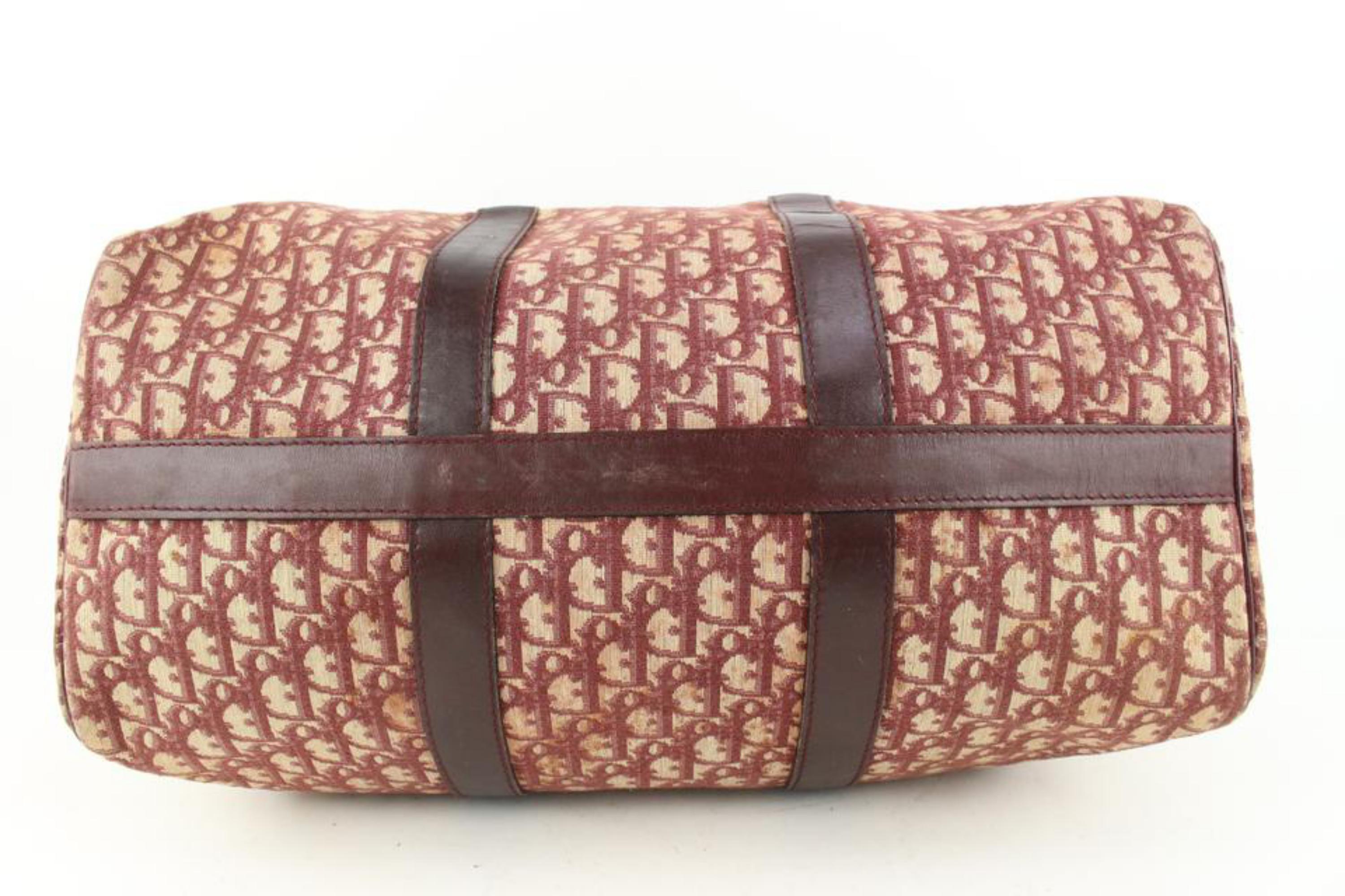 Dior Burgundy Bordeaux Monogram Trotter Oblique Boston Duffle Bag 111d21 In Good Condition In Dix hills, NY