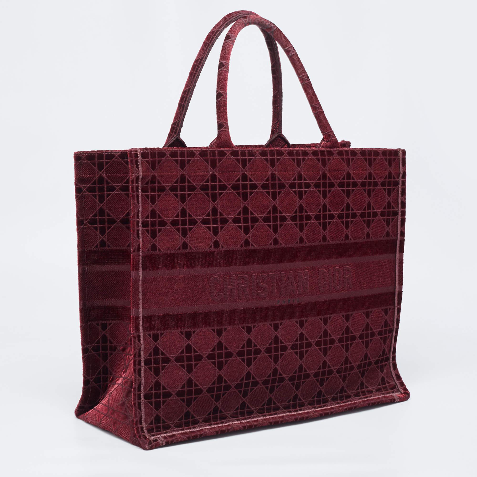 Women's Dior Burgundy Cannage Embroidered Canvas Large Book Tote For Sale