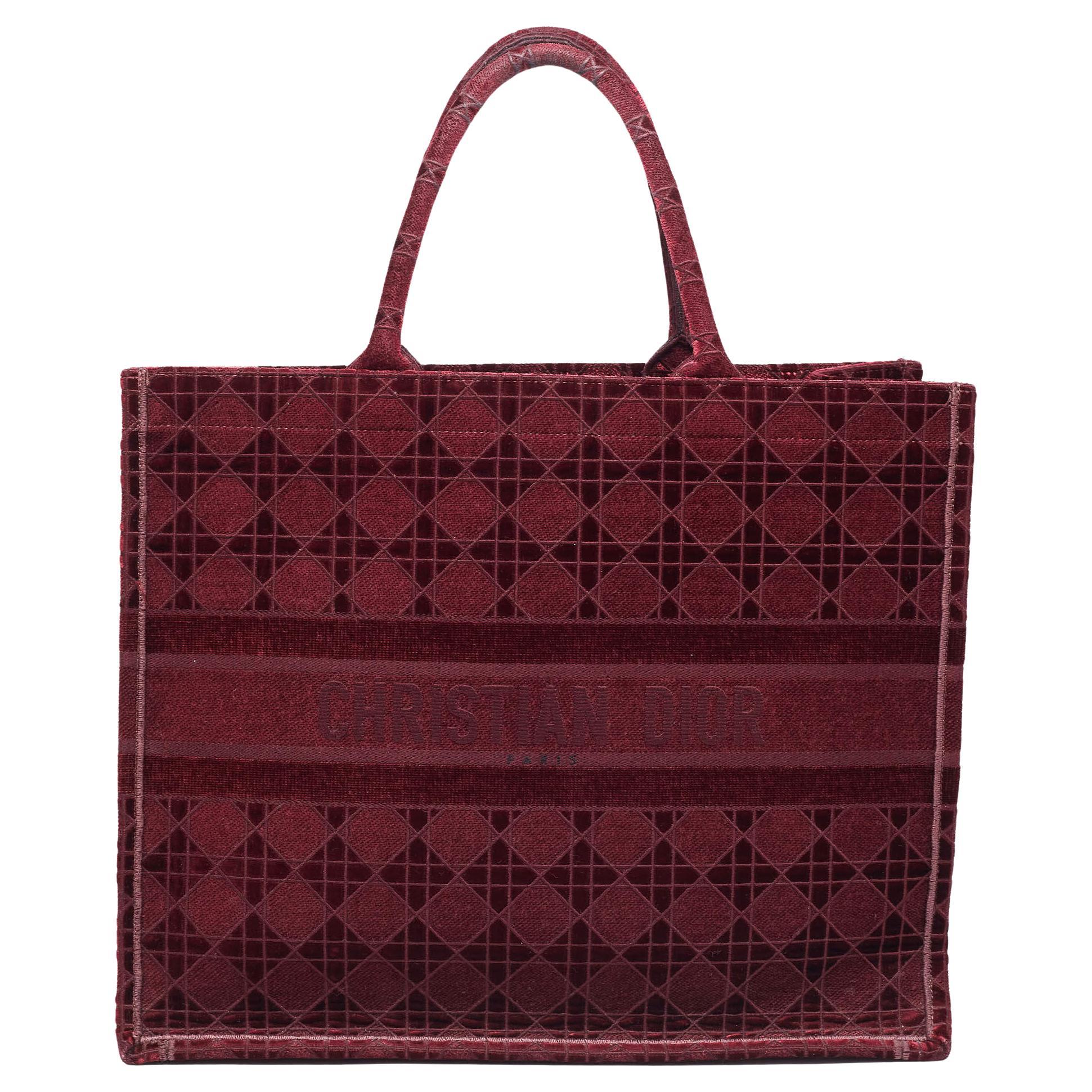Dior Burgundy Cannage Embroidered Canvas Large Book Tote For Sale