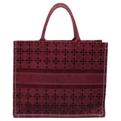 Used Dior Burgundy Cannage Embroidered Canvas Large Book Tote