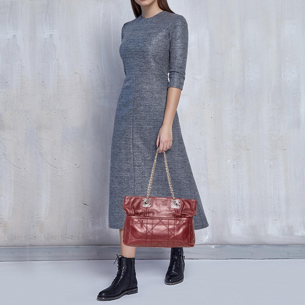 Bolso Dior Borgoña Cannage Piel Granville Chain Link Marrón