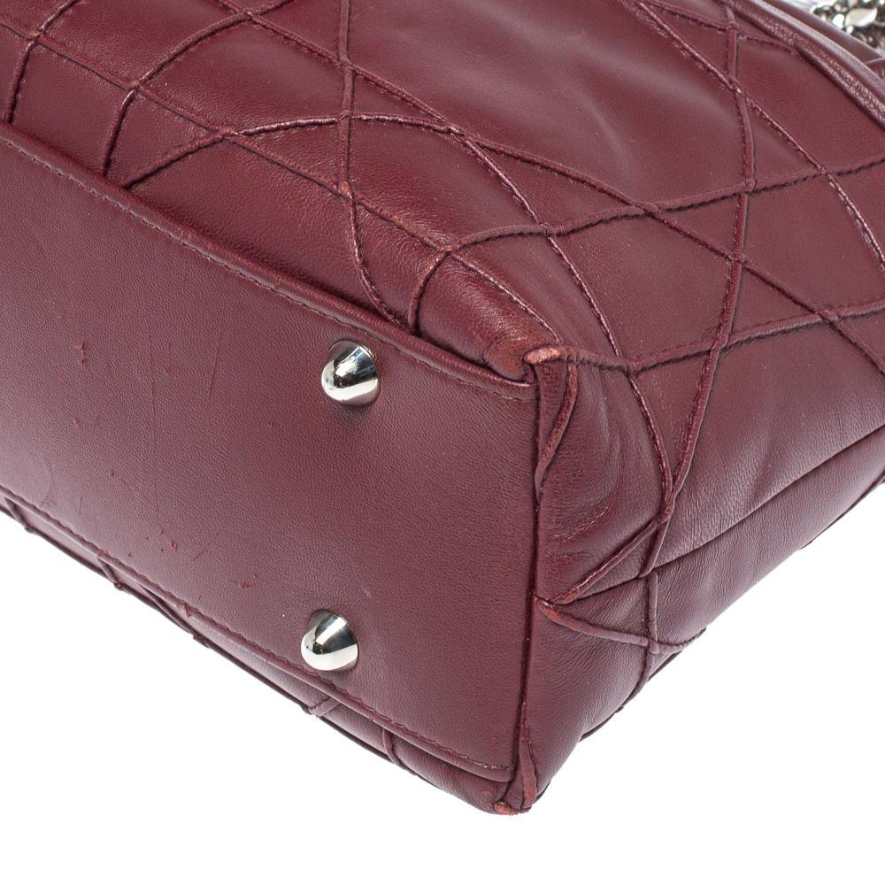 Dior Burgundy Cannage Leather Granville Chain Link Tote In Good Condition In Dubai, Al Qouz 2
