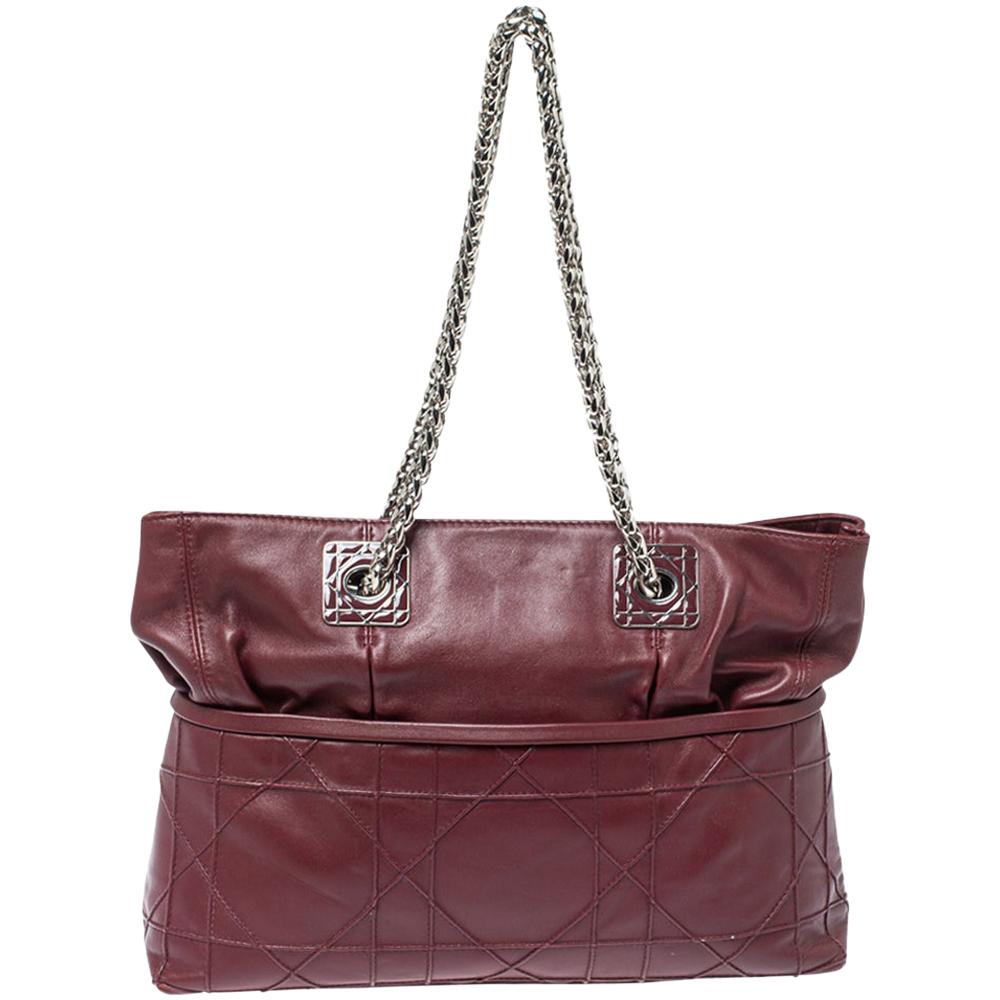 Dior Burgundy Cannage Leather Granville Chain Link Tote For Sale at 1stDibs