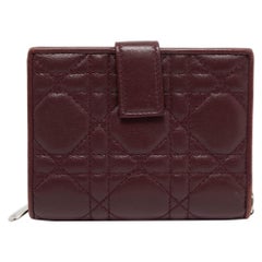 Dior Burgundy Cannage Leather Lady Dior Compact French Wallet