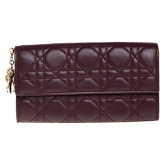 Dior Burgundy Cannage Leather Lady Dior Continental Wallet