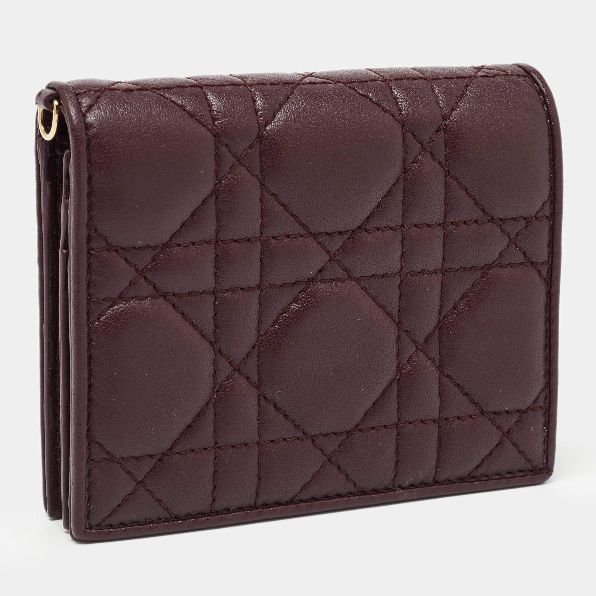 Black Dior Burgundy Cannage Leather Lady Dior Flap Card Case