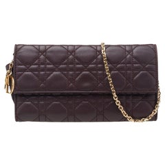Used Dior Burgundy Cannage Leather Lady Dior Wallet On Chain