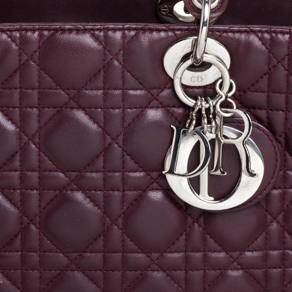 Dior Burgundy Cannage Leather Large Lady Dior Tote 3