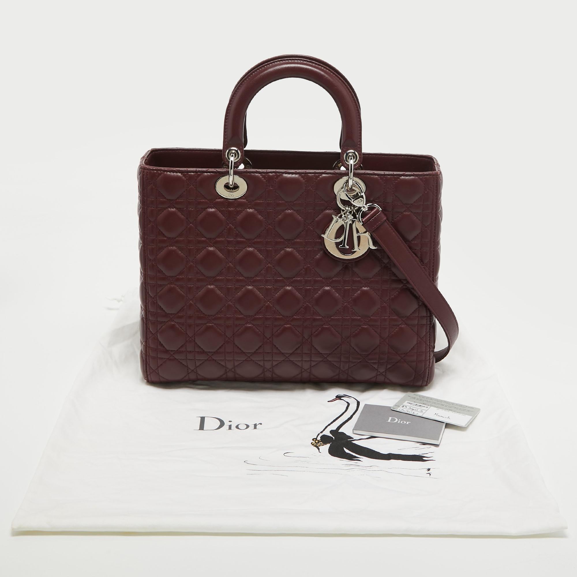 Dior Burgundy Cannage Leather Large Lady Dior Tote 8