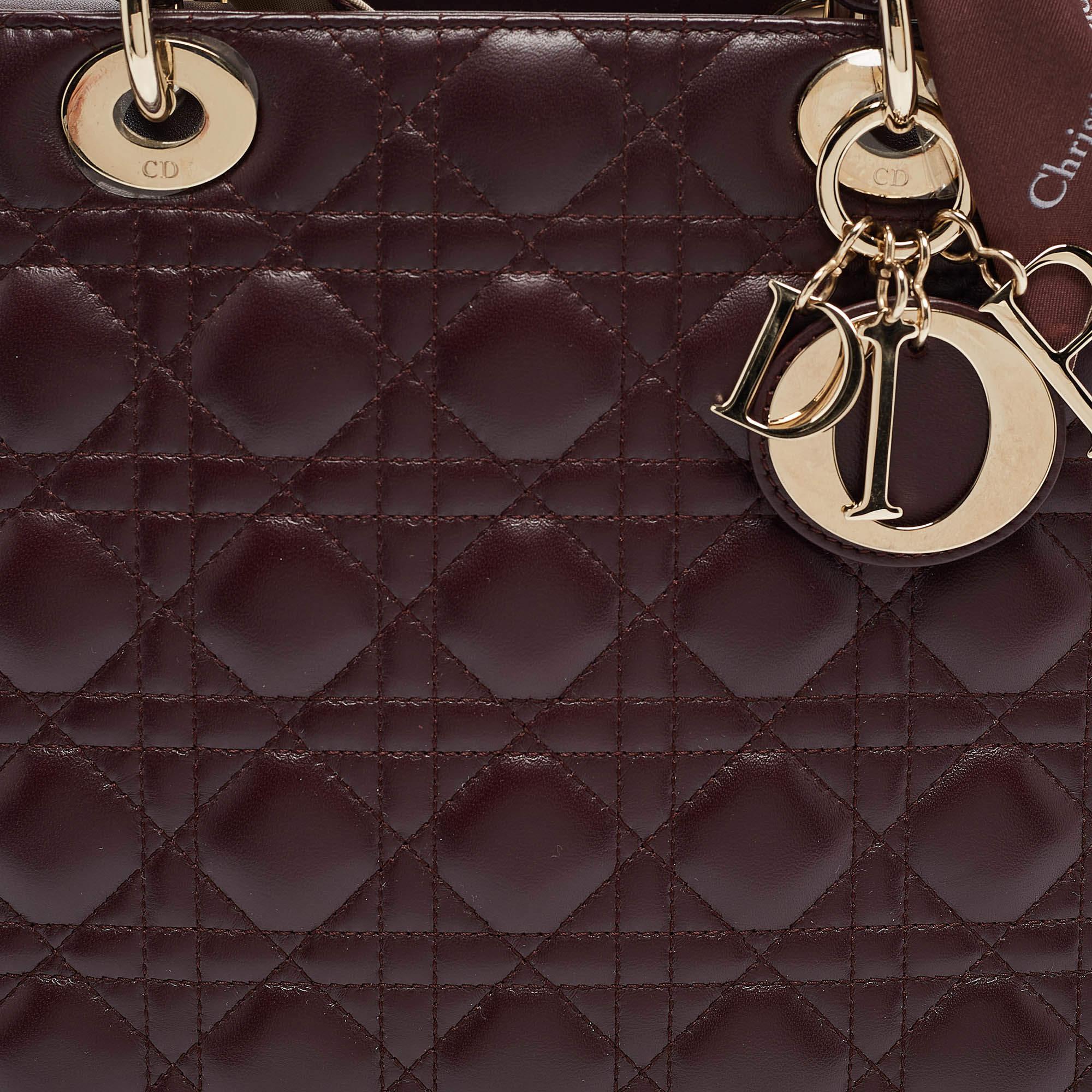 De las mujeres Dior Cannage Borgoña Piel Lady Dior Tote Grande en venta