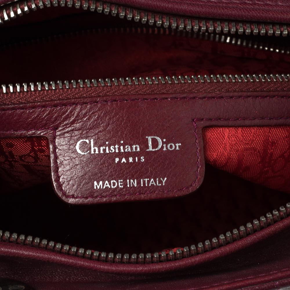Women's Dior Burgundy Cannage Leather Large Lady Dior Tote