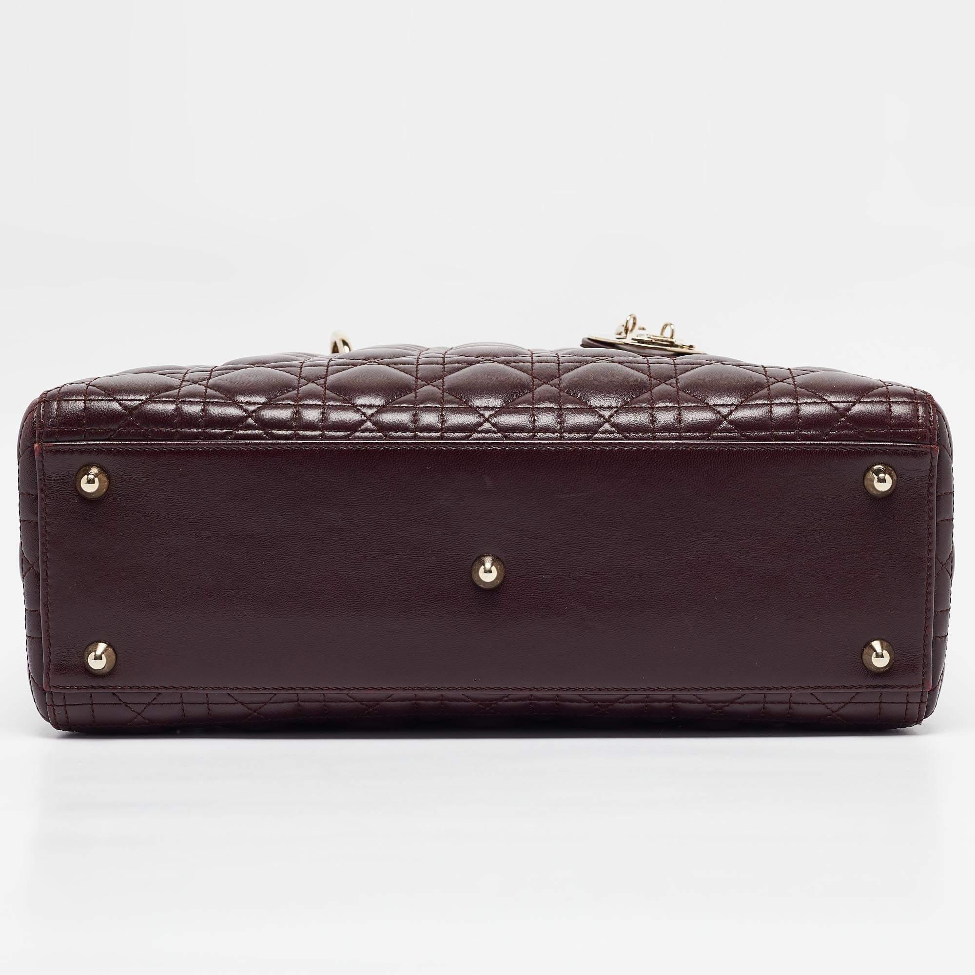 Dior Cannage Borgoña Piel Lady Dior Tote Grande en venta 1