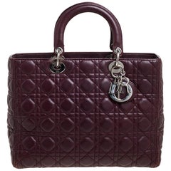 Dior Burgundy Cannage Leather Large Lady Dior Tote
