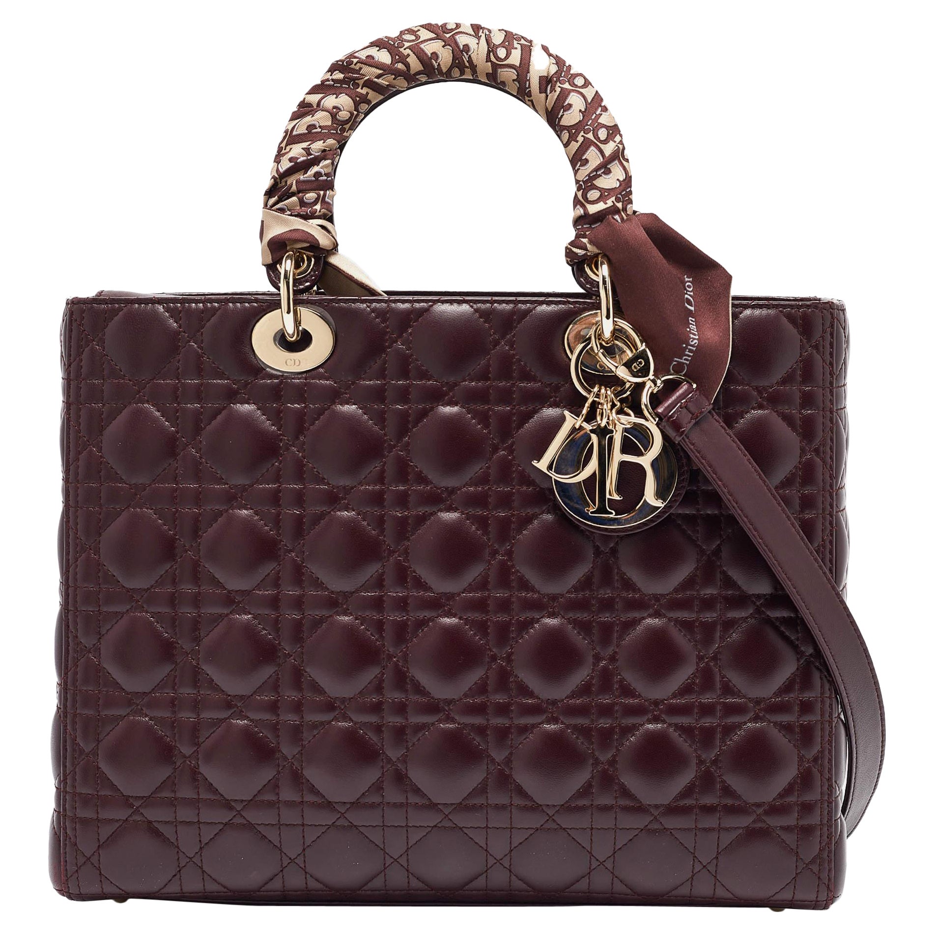 Dior Burgundy Cannage Leather Large Lady Dior Tote