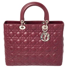 Dior Burgundy Cannage Leather Large Lady Dior Tote