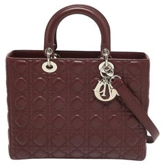 Dior Burgundy Cannage Leather Large Lady Dior Tote