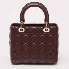 Dior Burgundy Cannage Leather Medium Lady Dior Tote