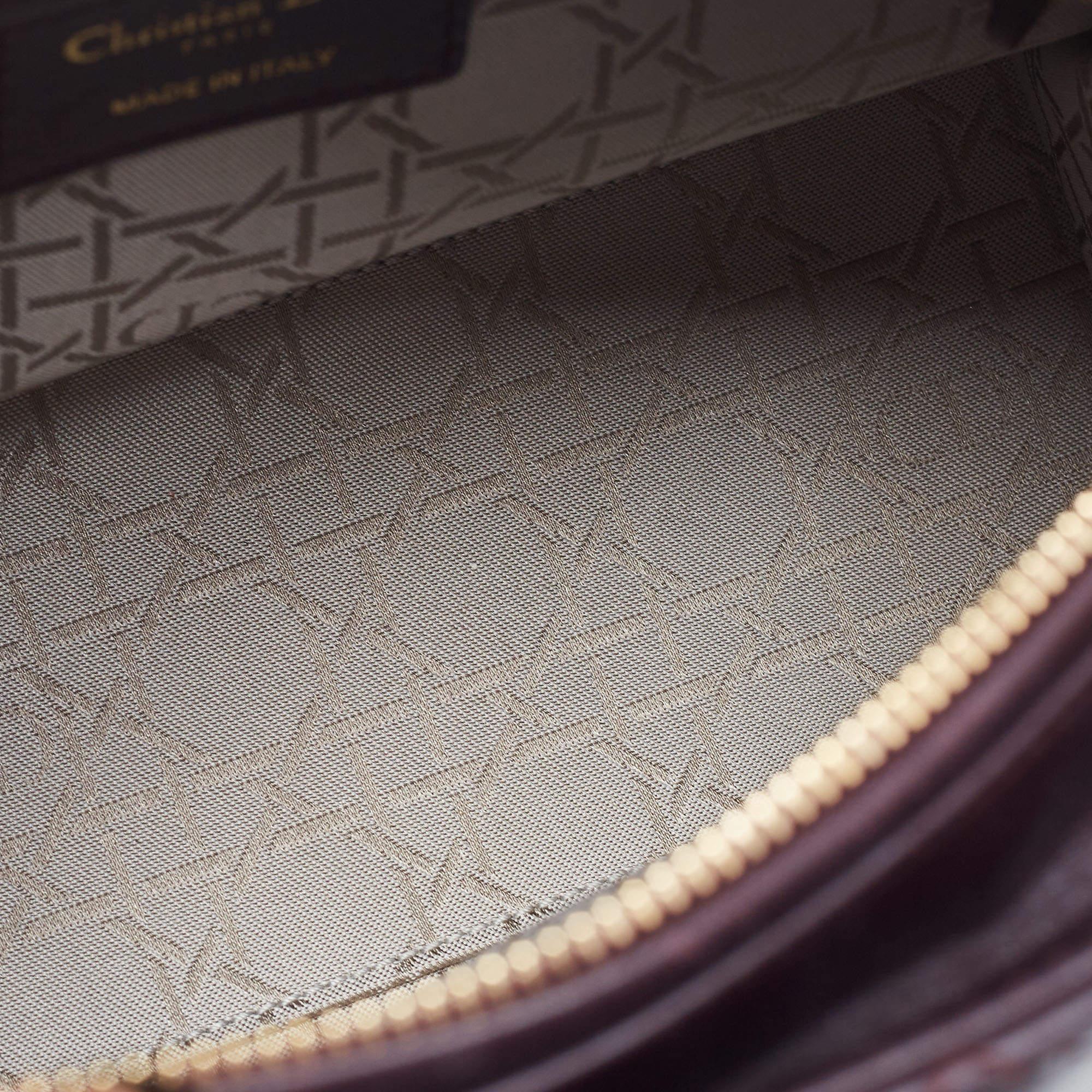 Dior Burgundy Cannage Leather Medium Lady Dior Tote 3