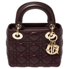 Used Dior Burgundy Cannage Leather Mini Chain Lady Dior Tote