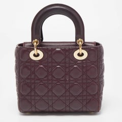 Dior Burgundy Cannage Leather Small Lady Dior My ABCDior Bag