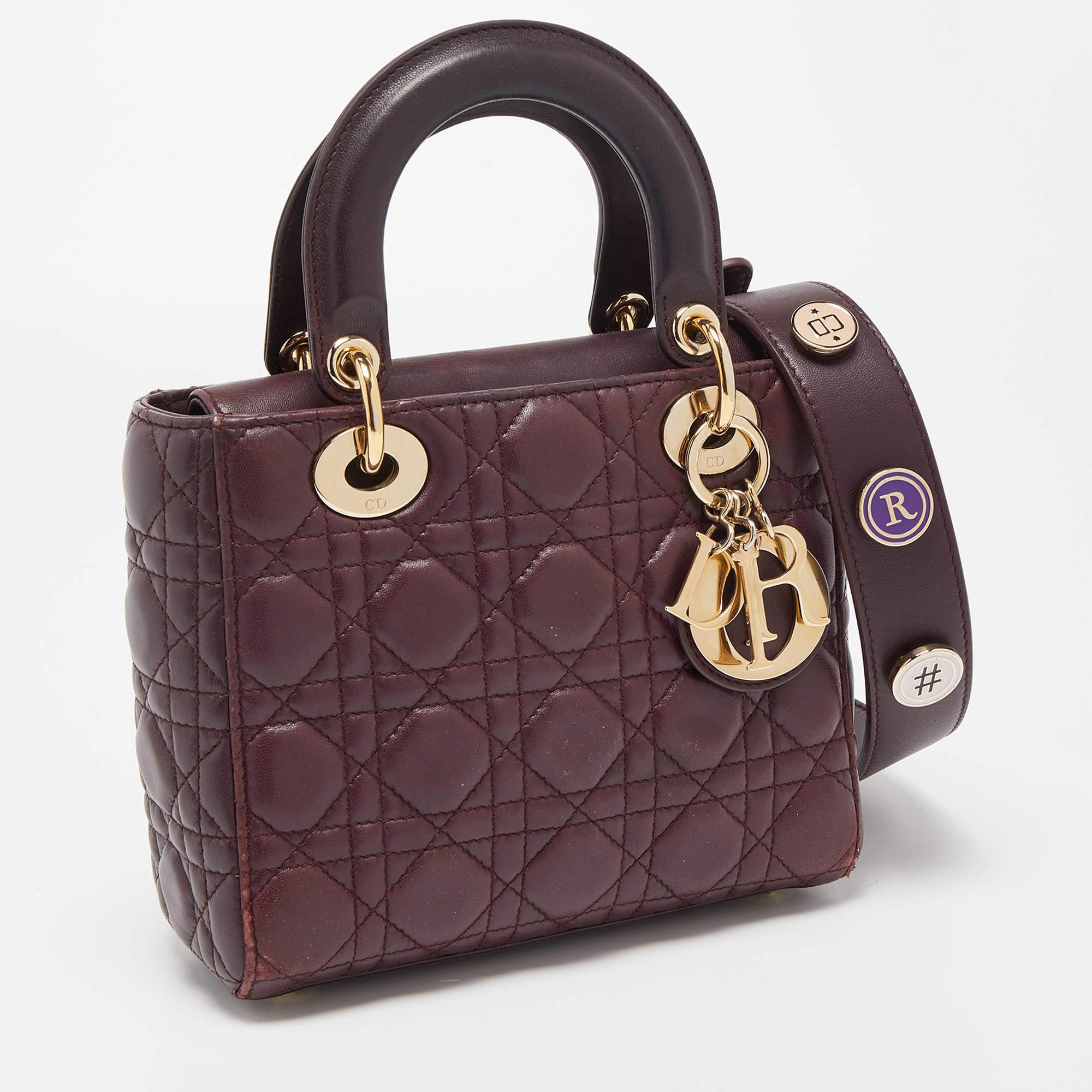 Women's Dior Burgundy Cannage Leather Small Lady Dior My ABCDior Bag
