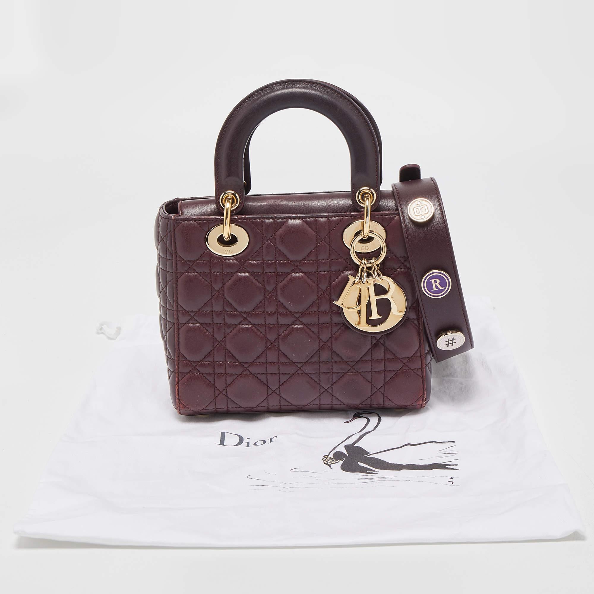 Dior Burgundy Cannage Leather Small Lady Dior My ABCDior Bag 2