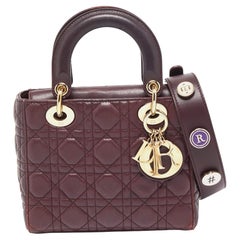 Dior Burgundy Cannage Leather Small Lady Dior My ABCDior Bag
