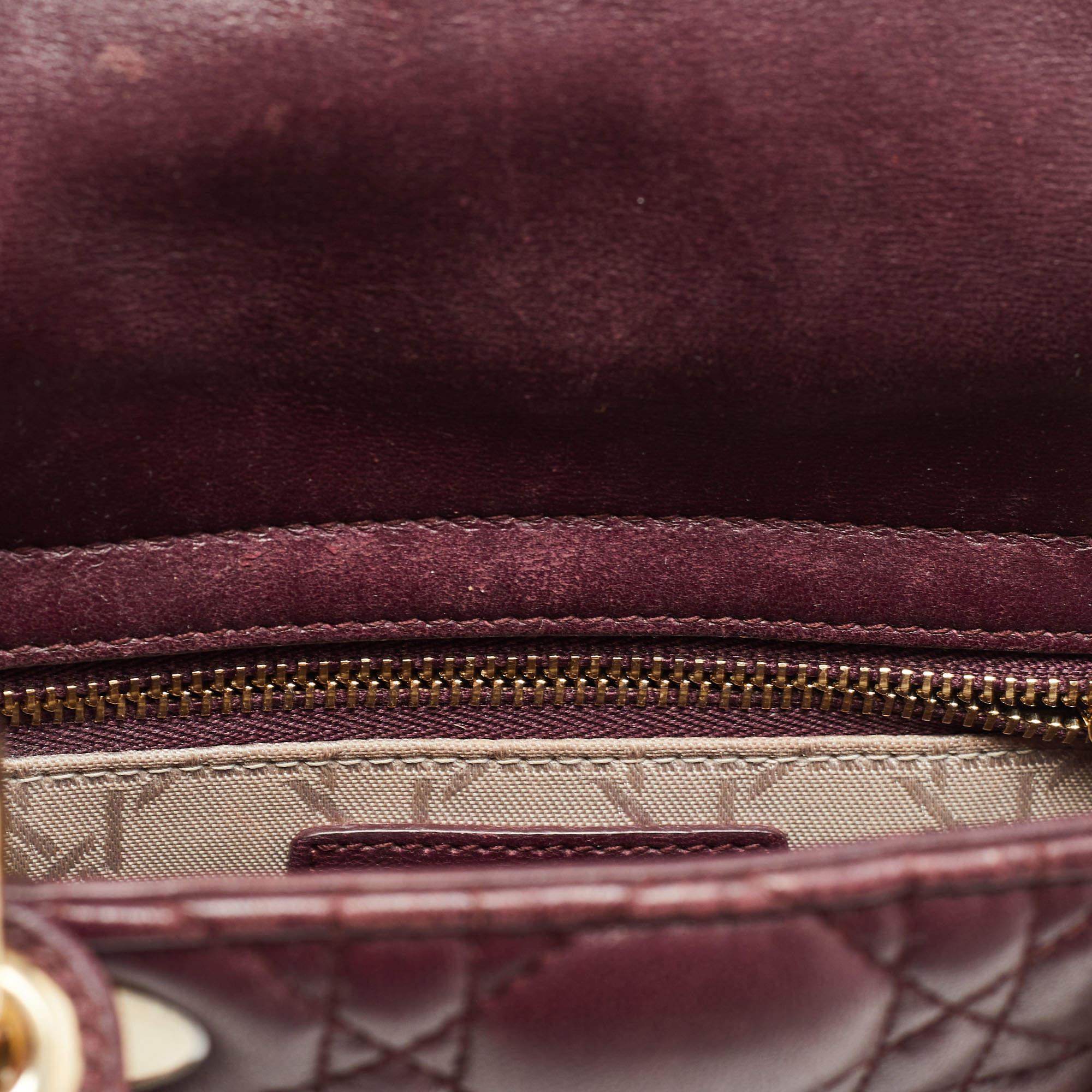 Dior Burgundy Cannage Leather Small My ABCDior Lady Dior Tote In Fair Condition In Dubai, Al Qouz 2