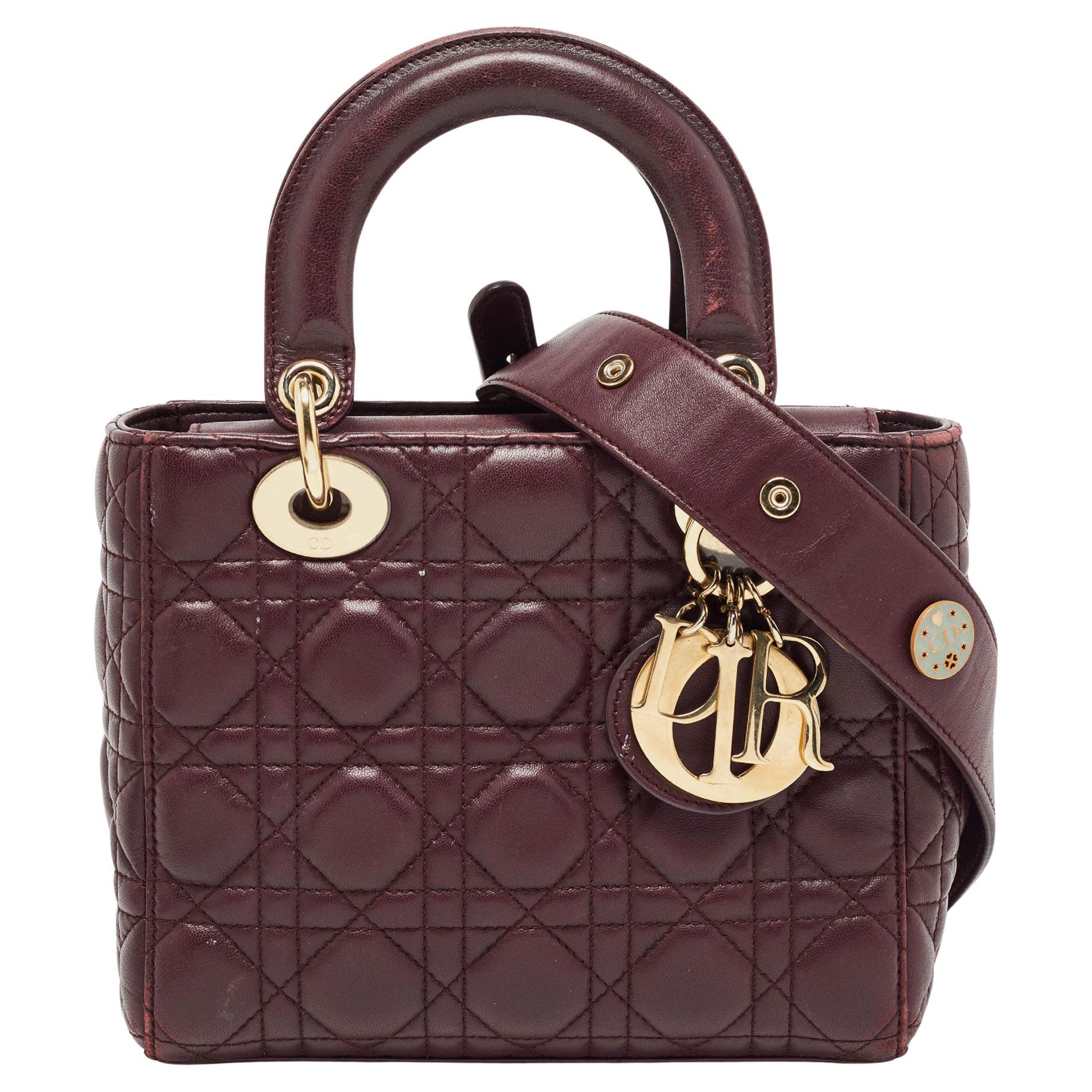Dior Burgundy Cannage Leather Small My ABCDior Lady Dior Tote at 1stDibs