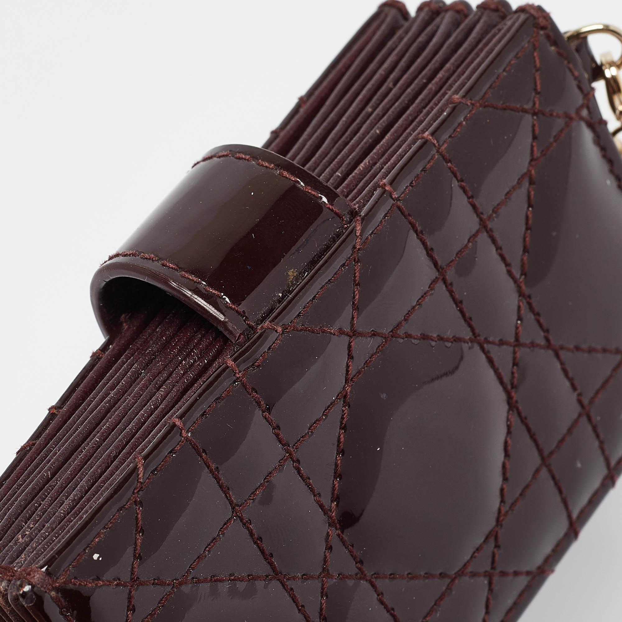 Dior Burgundy Cannage Patent Leather Lady Dior 5 Gusset Card Holder 2