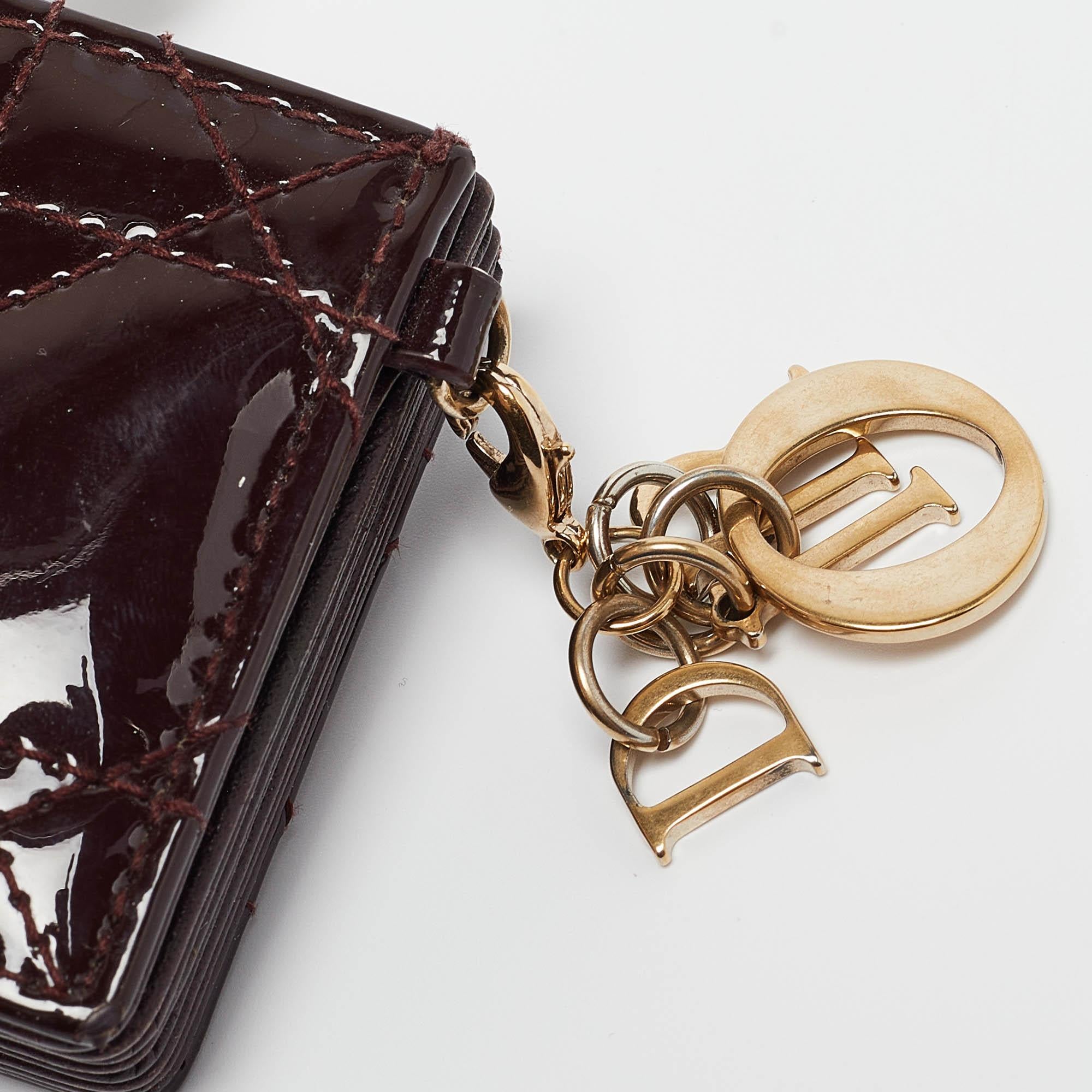 Dior Burgundy Cannage Patent Leather Lady Dior 5 Gusset Card Holder 4