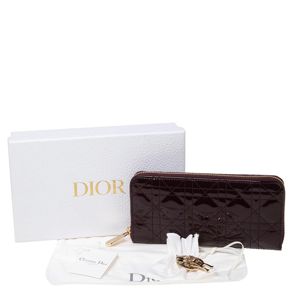 Dior Burgundy Cannage Patent Leather Lady Dior Zip Around Wallet 3